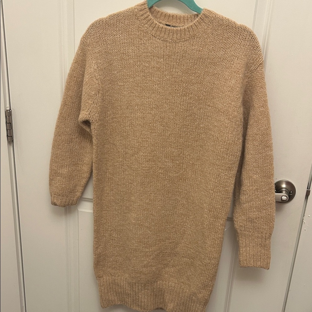 Nasty Gal Women's Beige Crewneck Sweater Dress